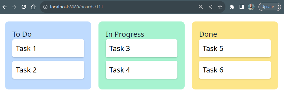 Plykan kanban board with thre nice rounded columns in light blue, light green and yellow