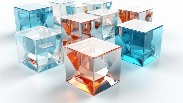 Colorful crystal cubes, a blend of models to be instantiated and instances already shimmering 